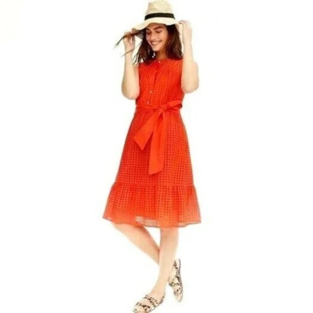 J. Crew Orange Eyelet Midi Dress